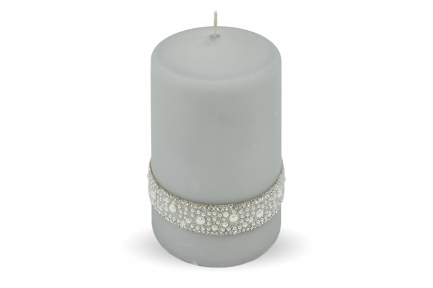 Pl Szary Perła Świeca Crystal Walec Średni Fi8